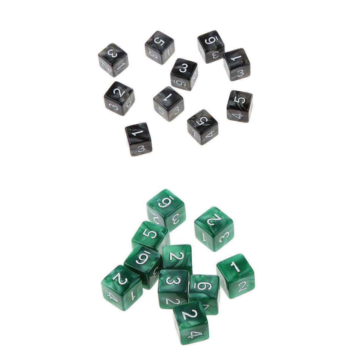 20Piece Six Sided Dice D6 for Playing D&D RPG Party Game Green and Black