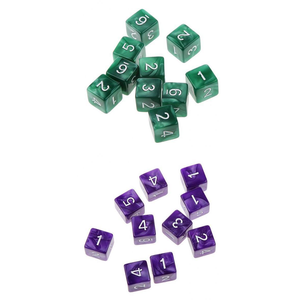 20Piece Six Sided Dice D6 for Playing D&D RPG Party Game Green and Purple