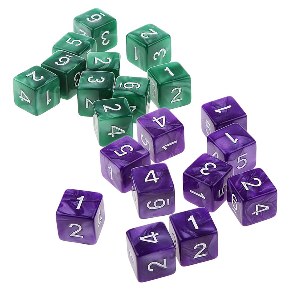 20Piece Six Sided Dice D6 for Playing D&D RPG Party Game Green and Purple