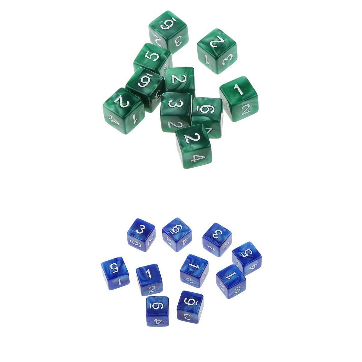 20Piece Six Sided Dice D6 for Playing D&D RPG Party Game Green and Blue