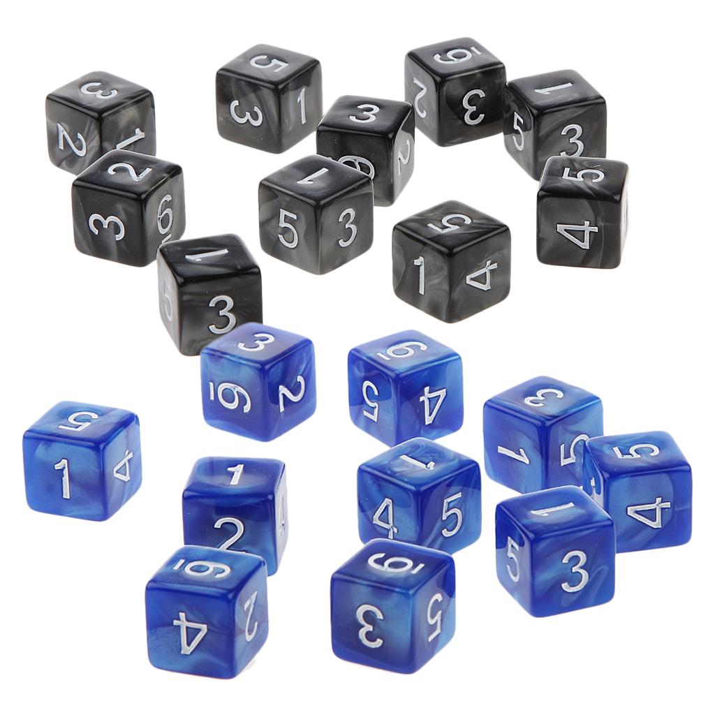 20Piece Six Sided Dice D6 for Playing D&D RPG Party Game Black and Blue