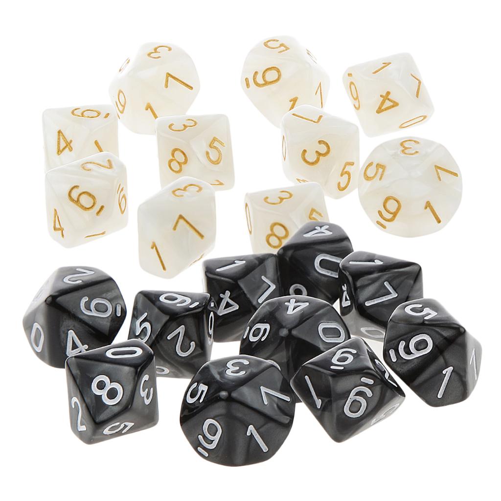 20Piece Ten Sided Dice D10 Dies for D&D RPG Party Game Toy White & Black