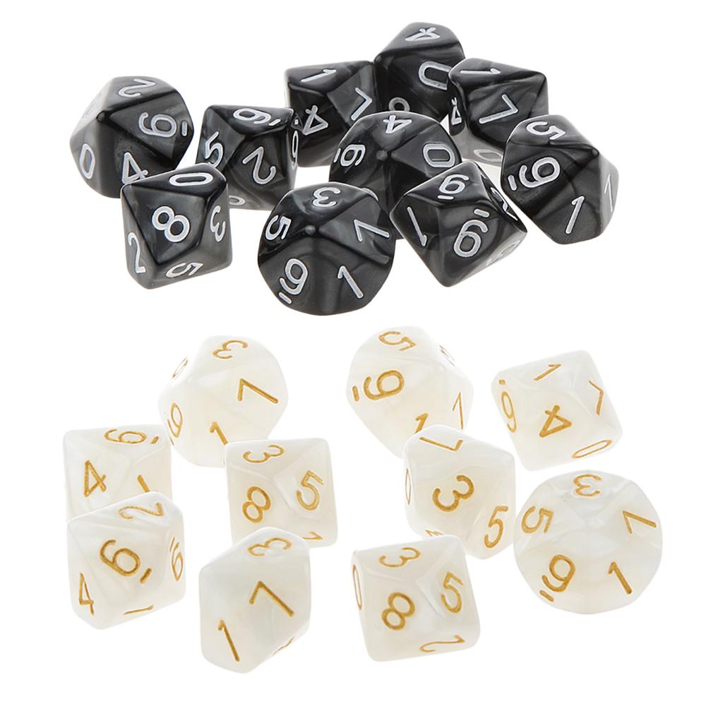 20Piece Ten Sided Dice D10 Dies for D&D RPG Party Game Toy White & Black