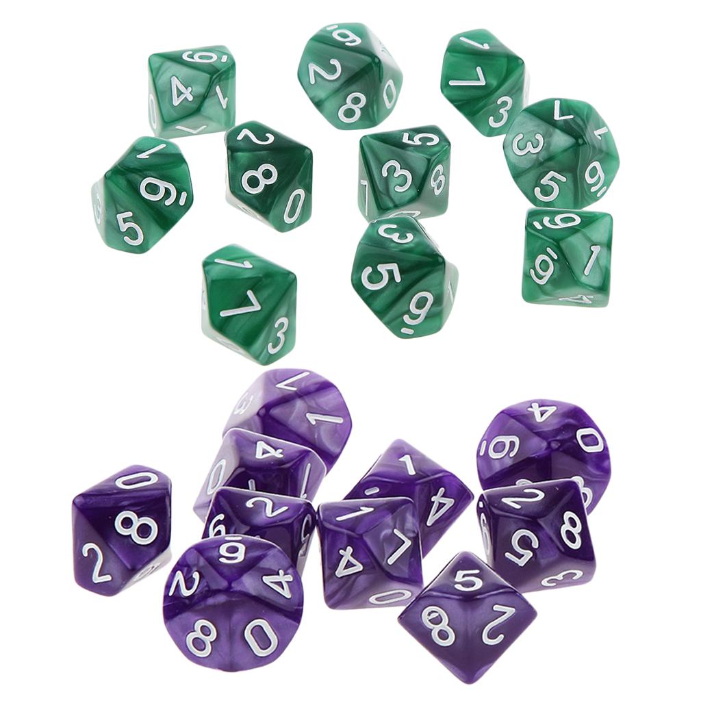 20Piece Ten Sided Dice D10 Die for D&D RPG Party Game Toy Green & Purple