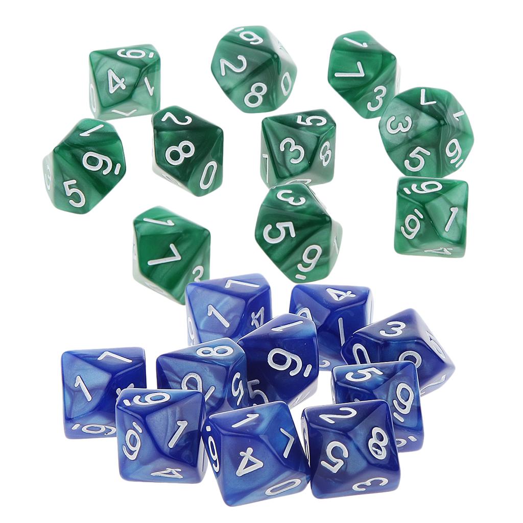 20 Piece Ten Sided Dice D10 Dies for D&D RPG Party Game Toy Green & Blue