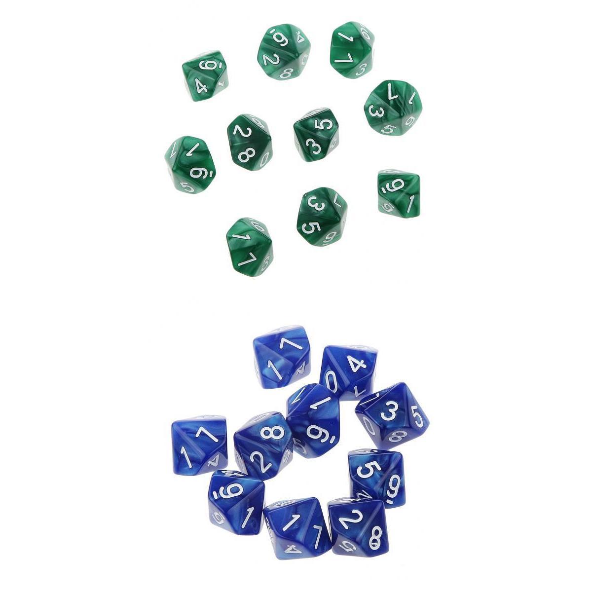 20 Piece Ten Sided Dice D10 Dies for D&D RPG Party Game Toy Green & Blue