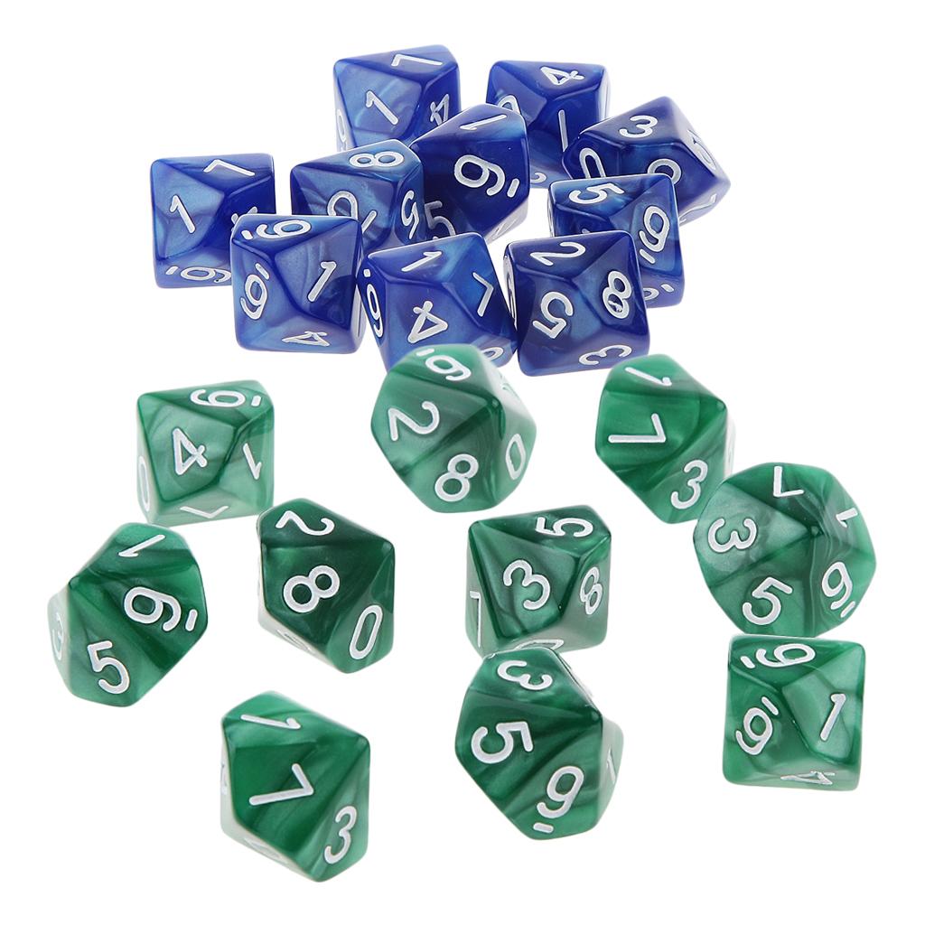 20 Piece Ten Sided Dice D10 Dies for D&D RPG Party Game Toy Green & Blue