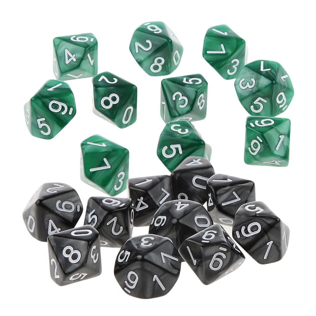 20Piece Ten Sided Dice D10 Dies for D&D RPG Party Game Toy Green & Black