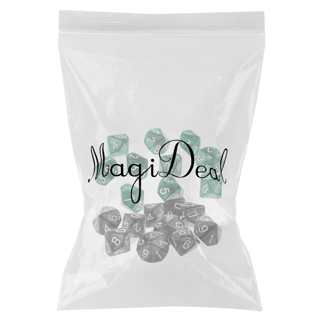 20Piece Ten Sided Dice D10 Dies for D&D RPG Party Game Toy Green & Black