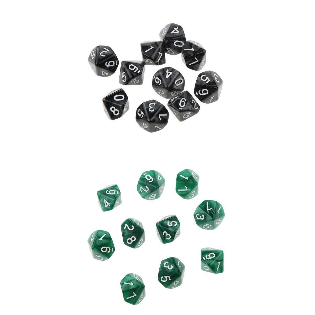 20Piece Ten Sided Dice D10 Dies for D&D RPG Party Game Toy Green & Black