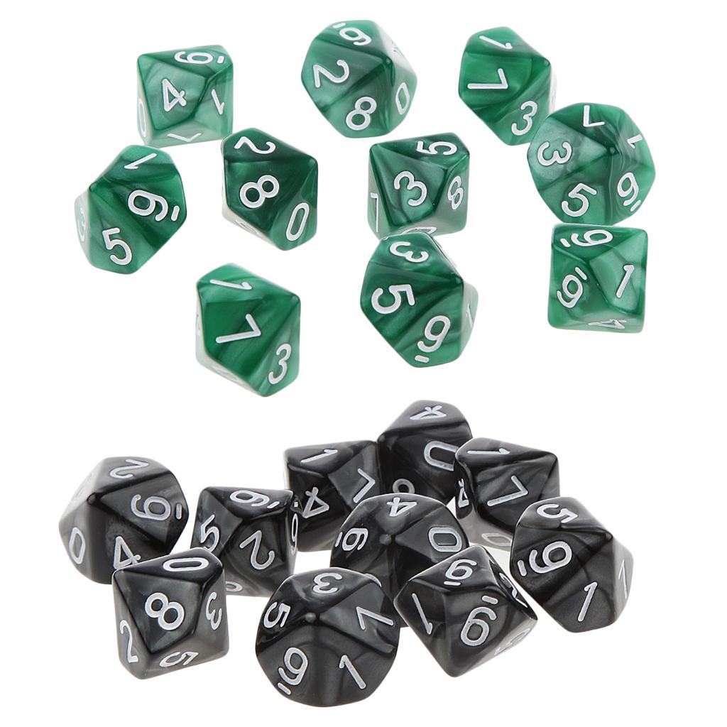 20Piece Ten Sided Dice D10 Dies for D&D RPG Party Game Toy Green & Black