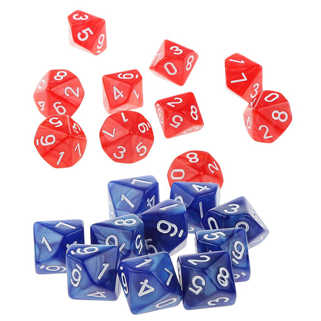 20 Piece Ten Sided Dice D10 Dies for D&D RPG Party Game Props Red & Blue