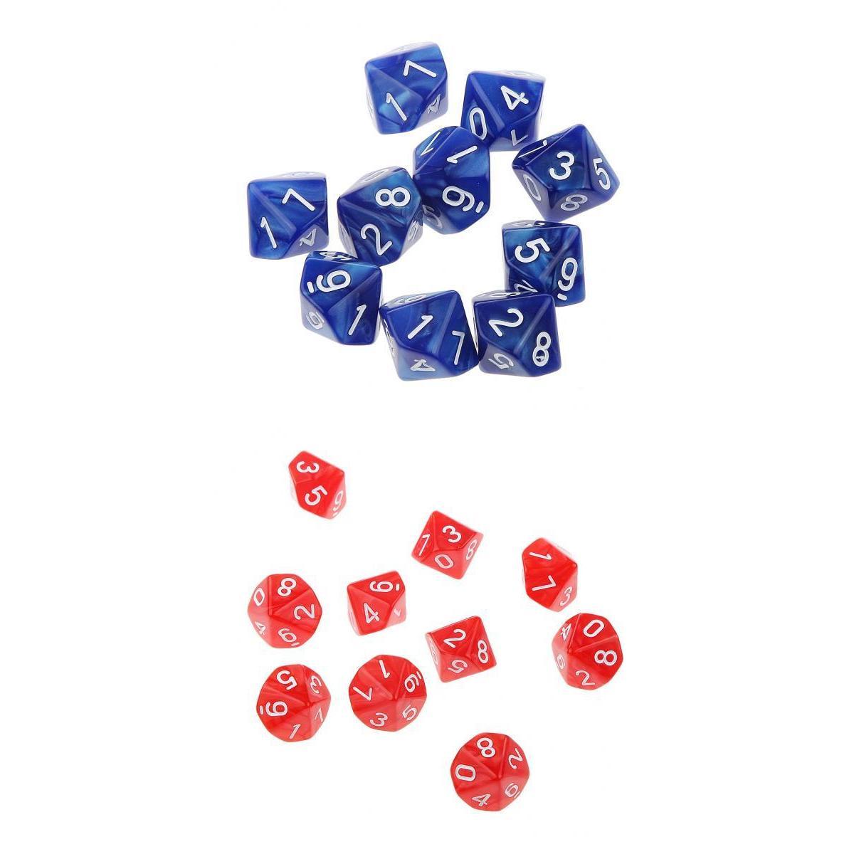 20 Piece Ten Sided Dice D10 Dies for D&D RPG Party Game Props Red & Blue