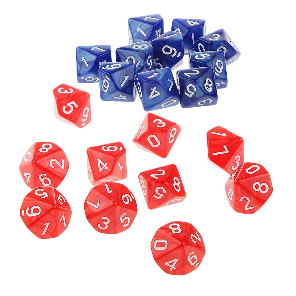 20 Piece Ten Sided Dice D10 Dies for D&D RPG Party Game Props Red & Blue