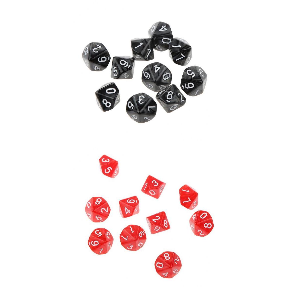 20Piece Ten Sided Dice D10 Dies for D&D RPG Party Game Props Red & Black