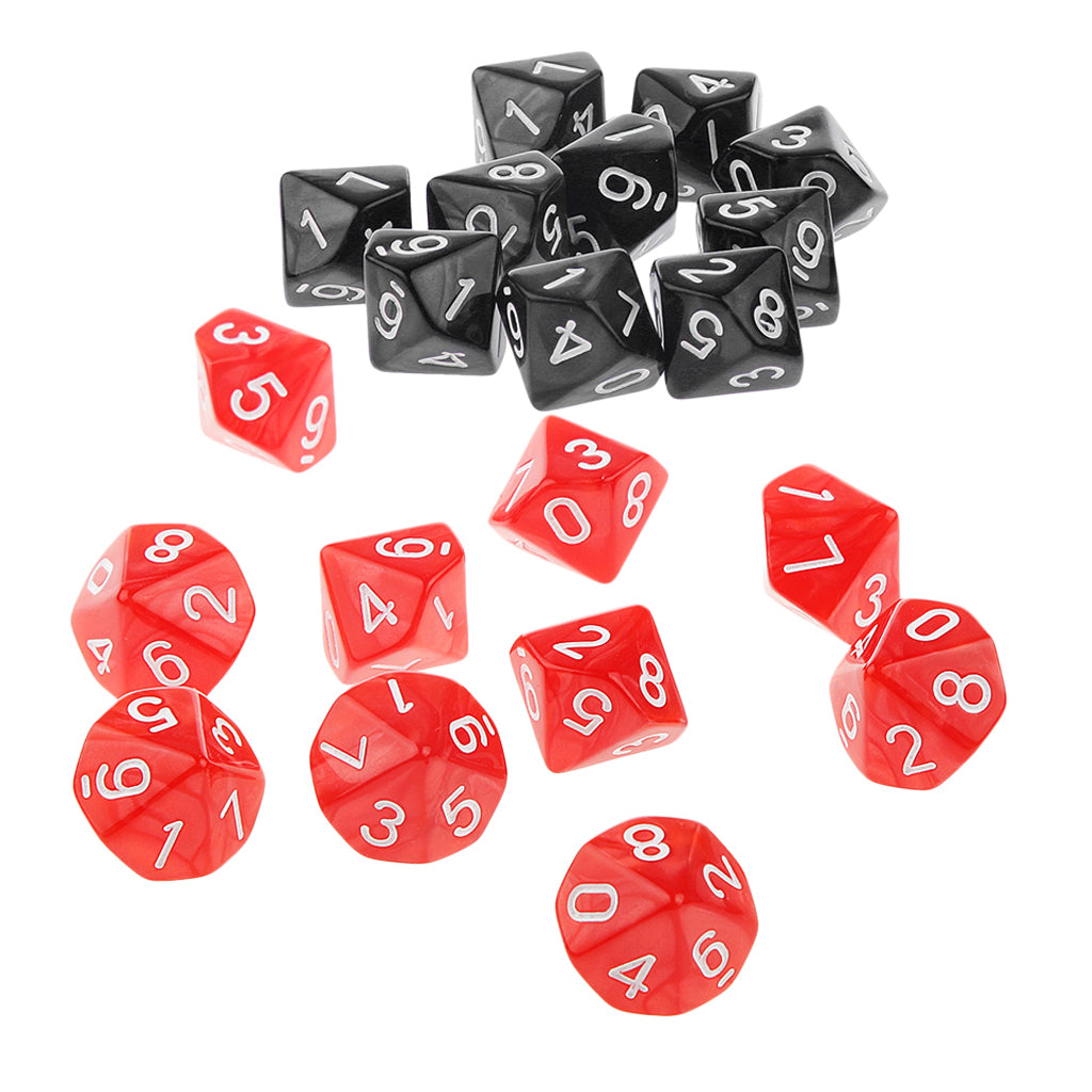 20Piece Ten Sided Dice D10 Dies for D&D RPG Party Game Props Red & Black
