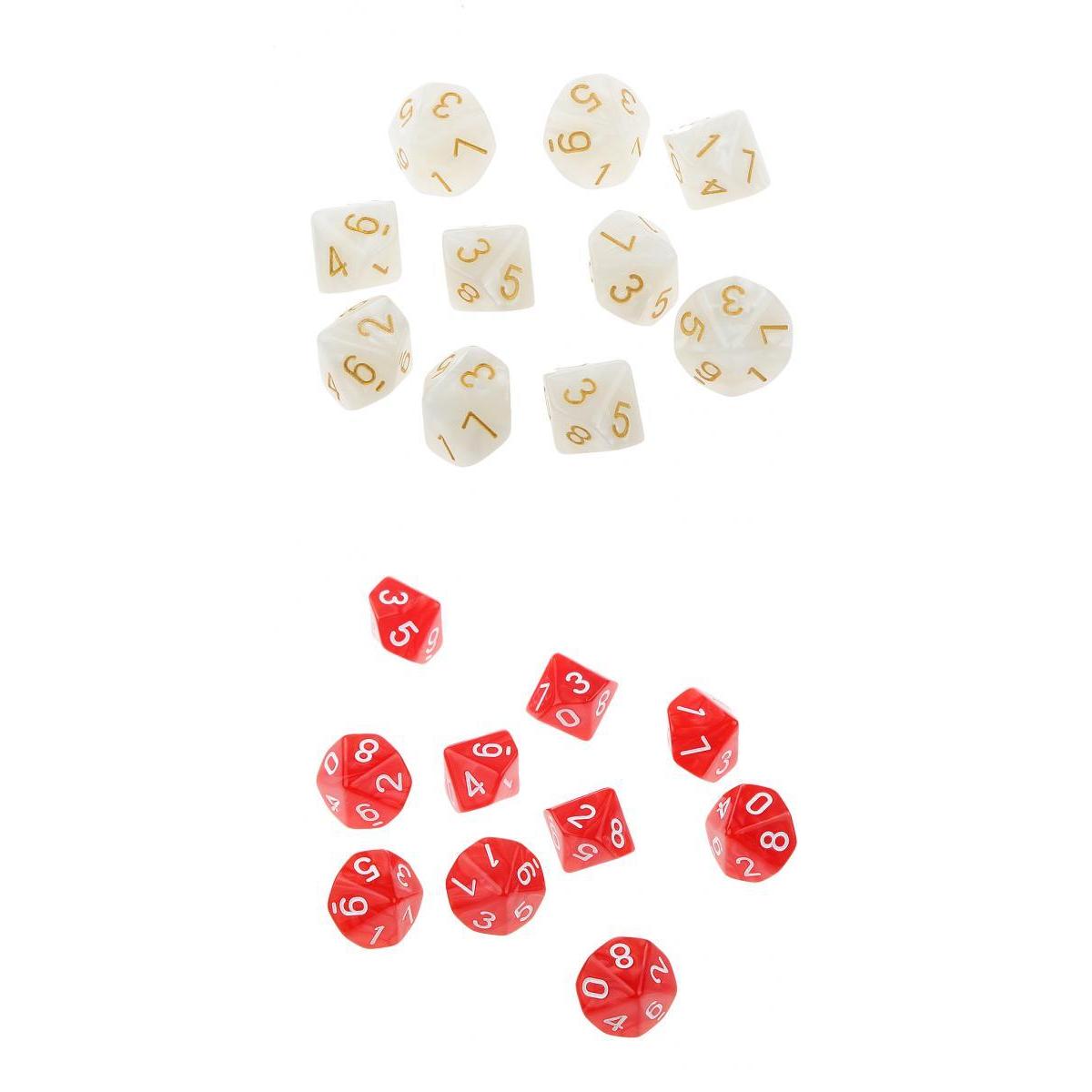 20Piece Ten Sided Dice D10 Dies for D&D RPG Party Game Props Red & White