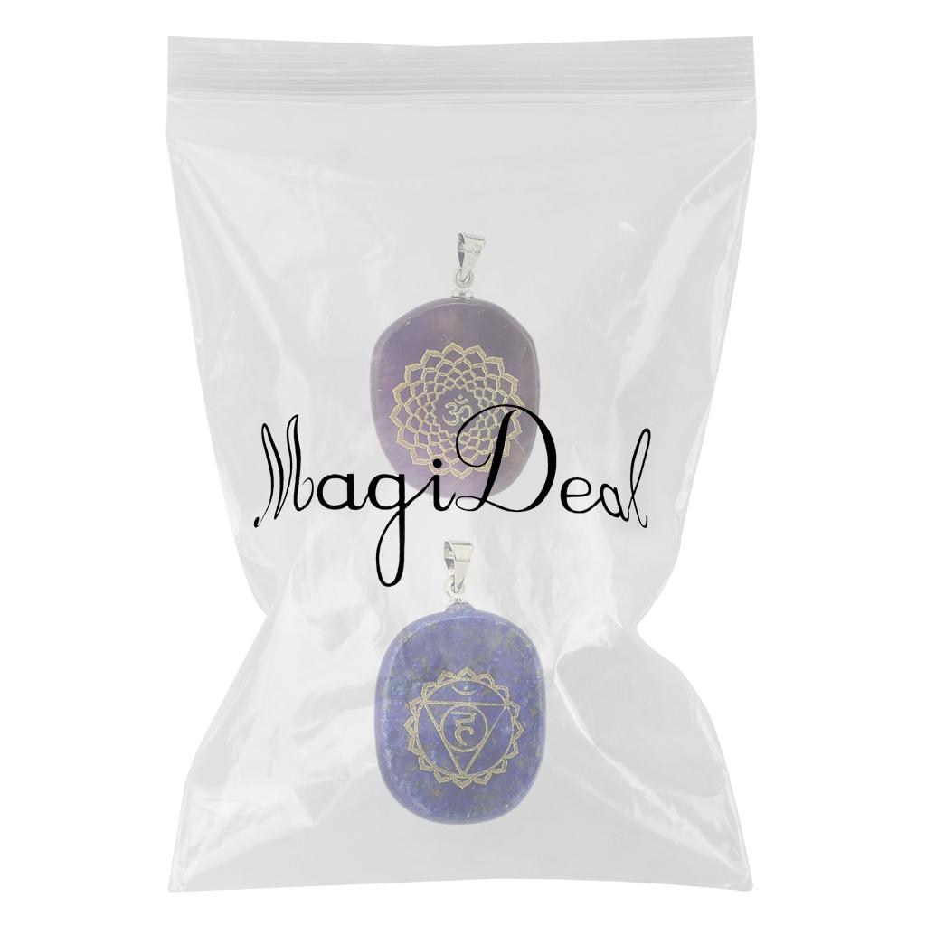 2 Pieces Engraved Reiki Engergy Crystal Pendants Gemstone Palmstone