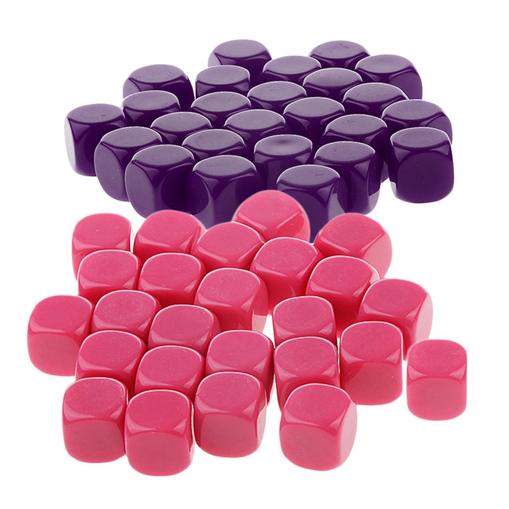 50 Pieces Opaque Blank Dice D6 for D&D RPG Party Games Purple + Rose Red