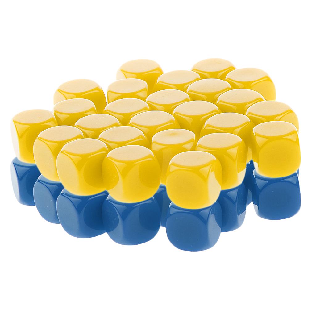 50 Pieces Opaque Blank Dice D6 for D&D RPG Party Games Yellow + Blue