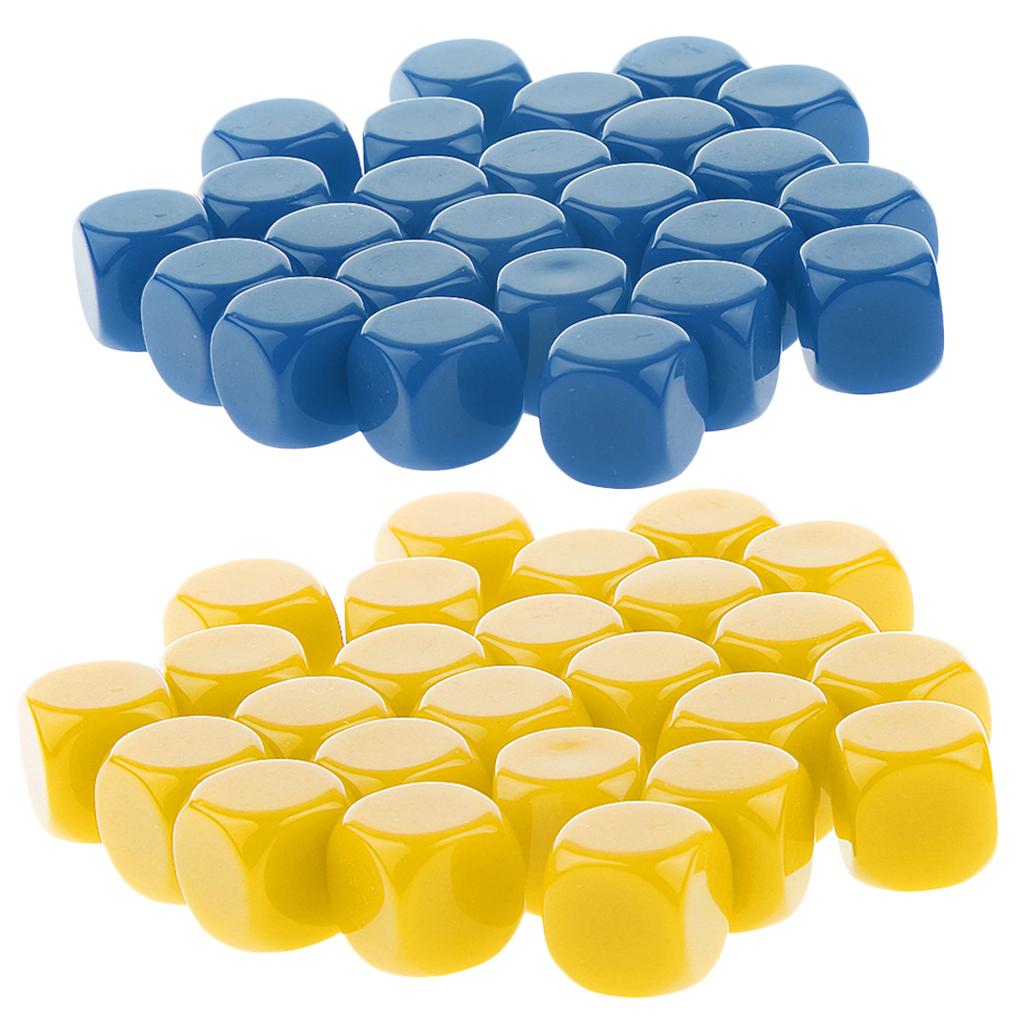 50 Pieces Opaque Blank Dice D6 for D&D RPG Party Games Yellow + Blue