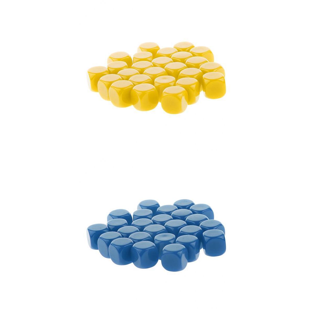 50 Pieces Opaque Blank Dice D6 for D&D RPG Party Games Yellow + Blue