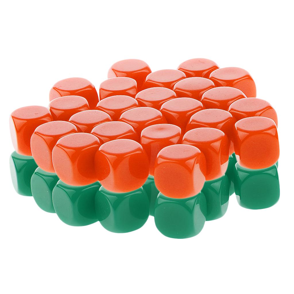 50 Pieces Opaque Blank Dice D6 for D&D RPG Party Games Orange + Green