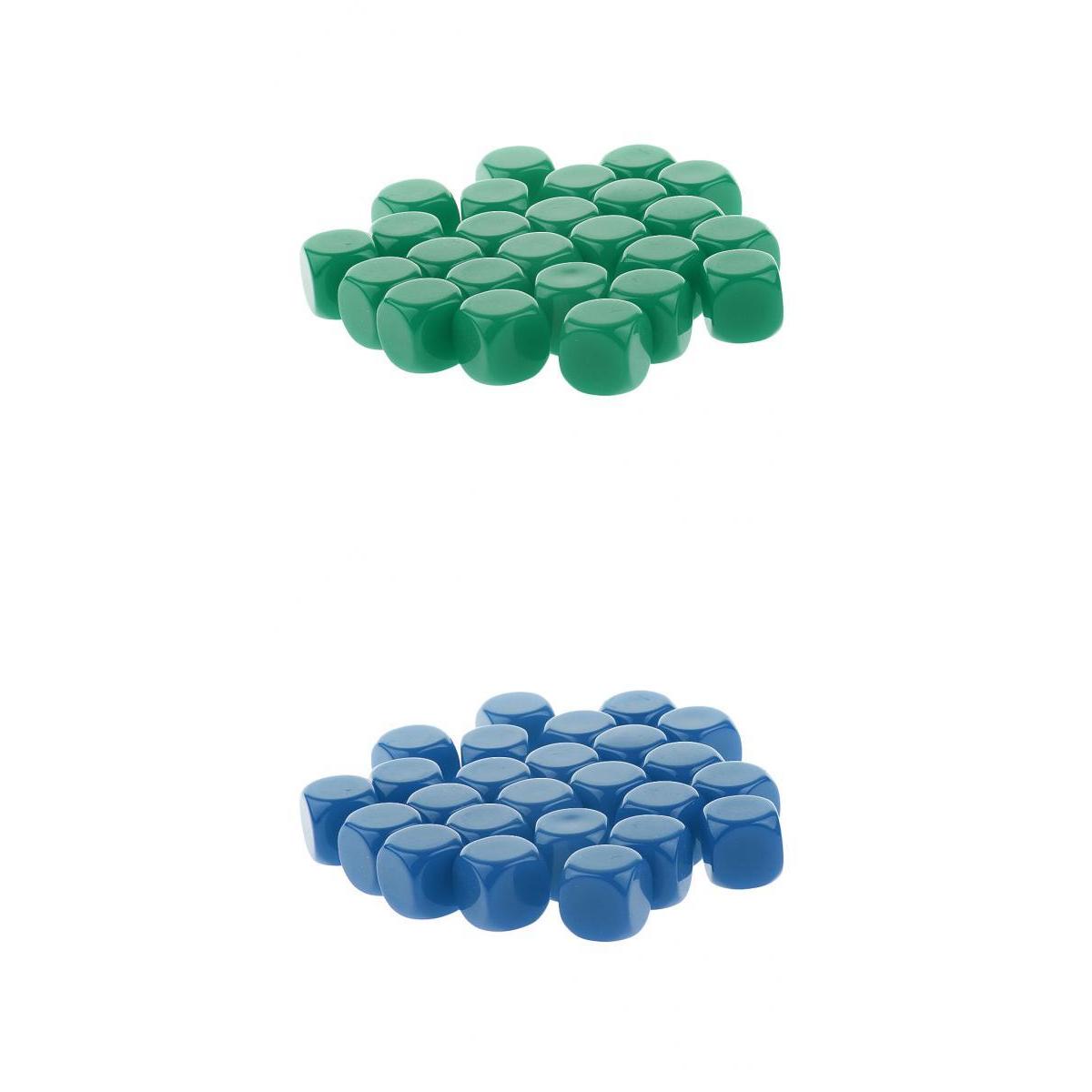 50 Pieces Opaque Blank Dice D6 for D&D RPG Party Games Green + Blue