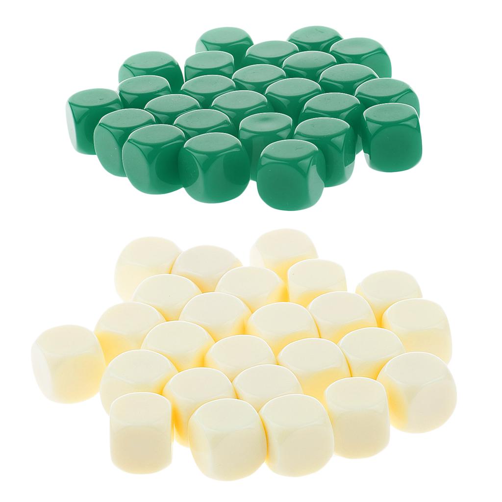 50 Pieces Opaque Blank Dice D6 for D&D RPG Party Games Green + Beige