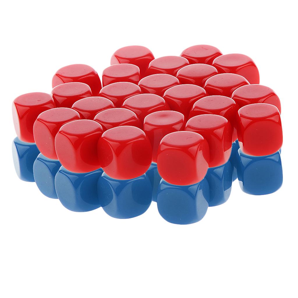 50 Pieces Opaque Blank Dice D6 for D&D RPG Party Games Blue + Rose Red