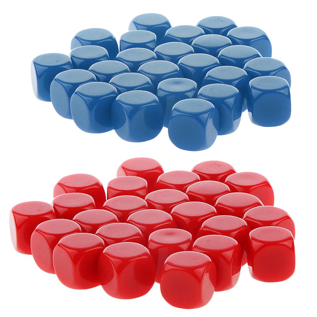 50 Pieces Opaque Blank Dice D6 for D&D RPG Party Games Blue + Rose Red