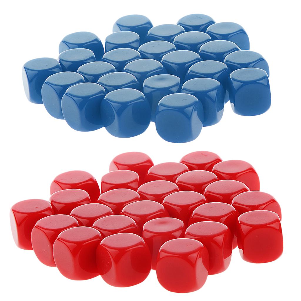 50 Pieces Opaque Blank Dice D6 for D&D RPG Party Games Blue + Rose Red