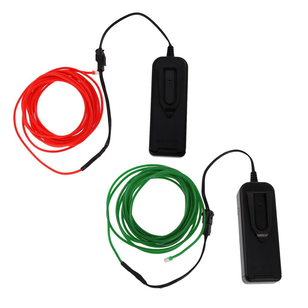 2PCS Luminescent Neon LED Lights Glow EL Wire String Strip 3 M Red Green