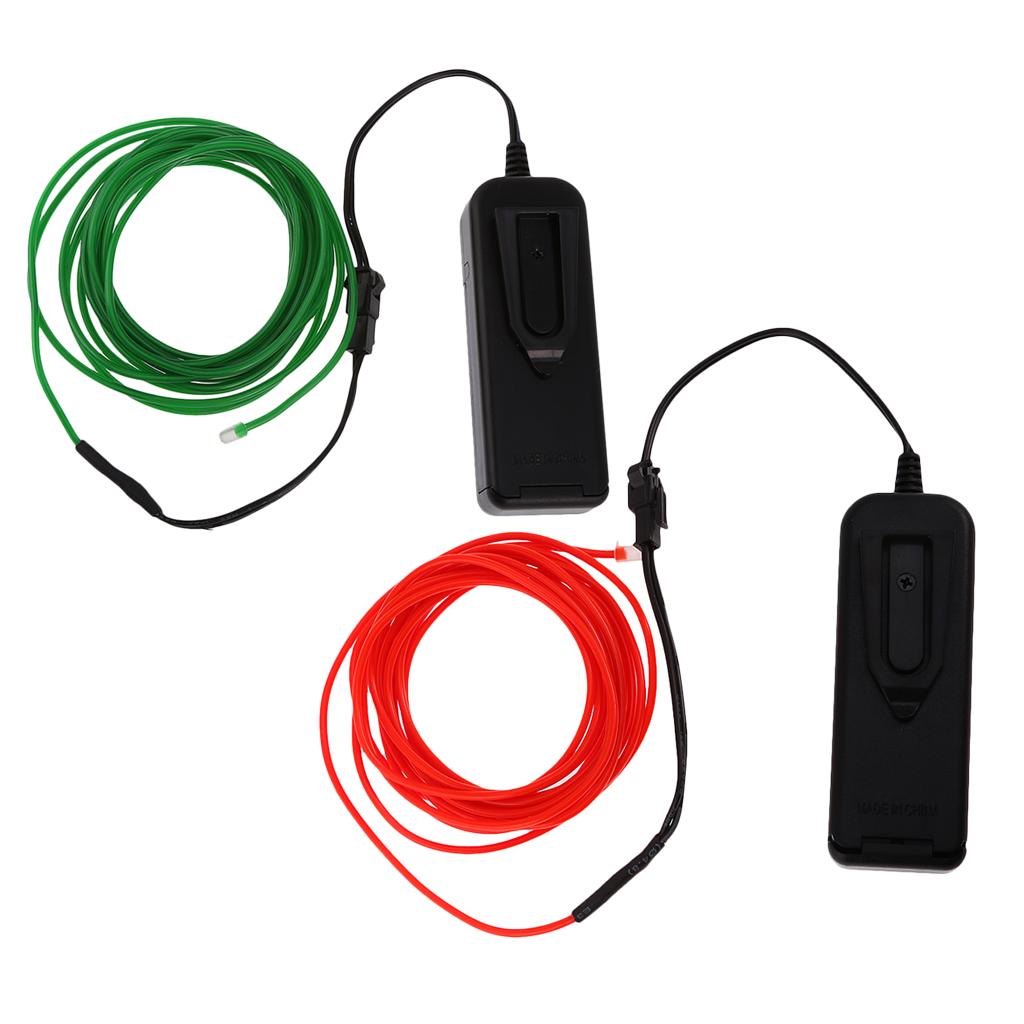 2PCS Luminescent Neon LED Lights Glow EL Wire String Strip 3 M Red Green