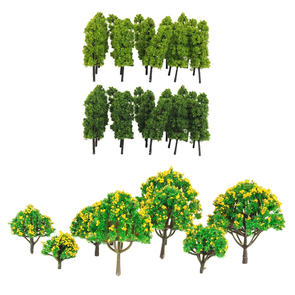 30Pcs Pagoda Tree Model Tree with Yellow Flower for Railroad Scenery/Diorama