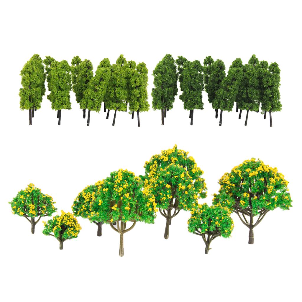 30Pcs Pagoda Tree Model Tree with Yellow Flower for Railroad Scenery/Diorama