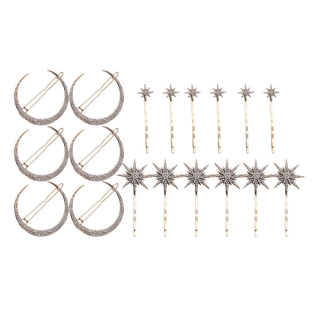 18 Piece Popualr Crystal Moon Star Rhinestone Hairpin Hair Clip Jewelry Gift