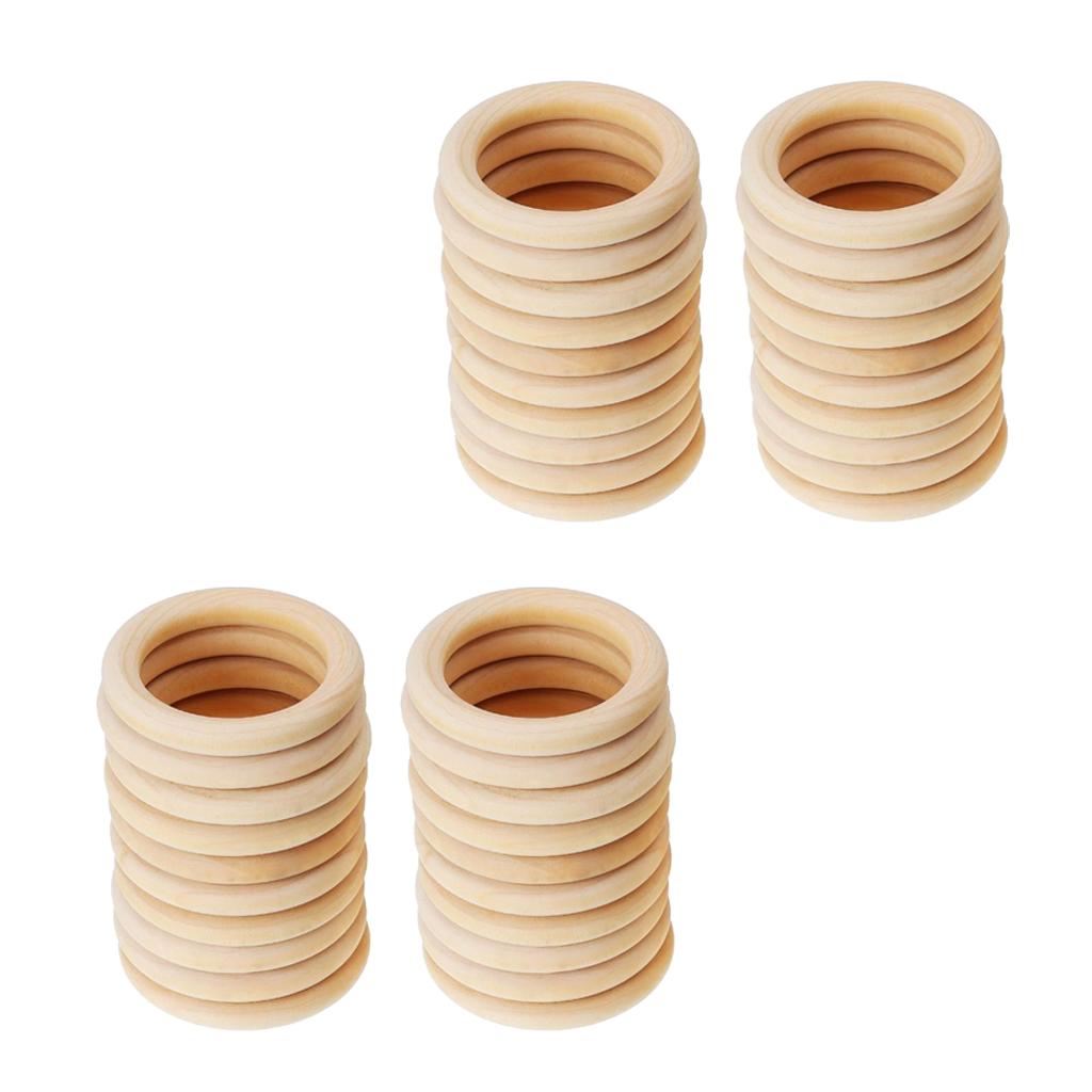 40 Pieces Handmade Natural Wooden Teething Rings Baby Teether Toys 65&55mm