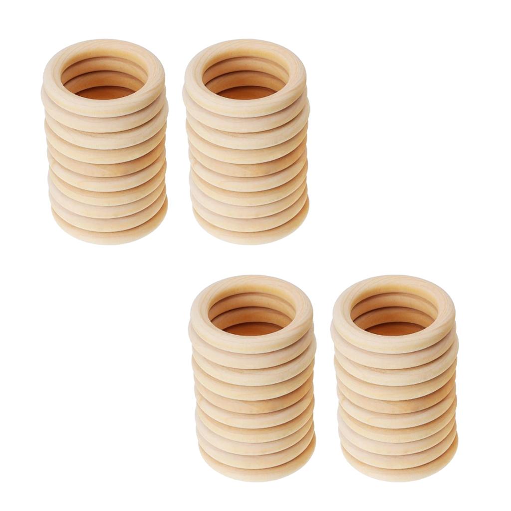 40 Pieces Handmade Natural Wooden Teething Rings Baby Teether Toys 65&55mm