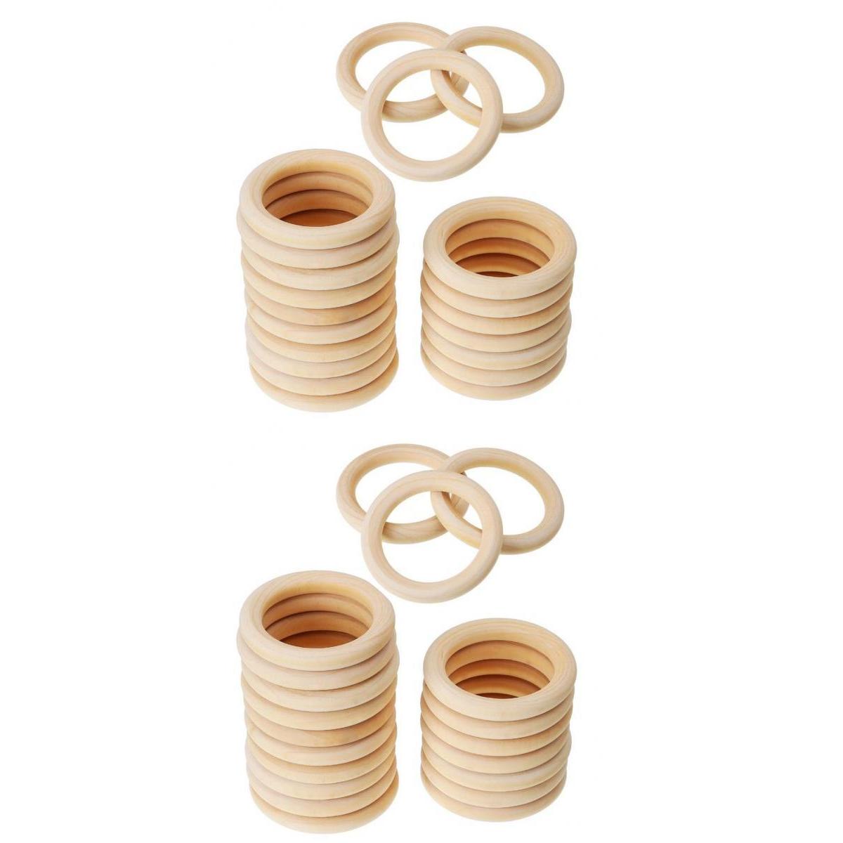 40 Pieces Handmade Natural Wooden Teething Rings Baby Teether Toys 60&45mm