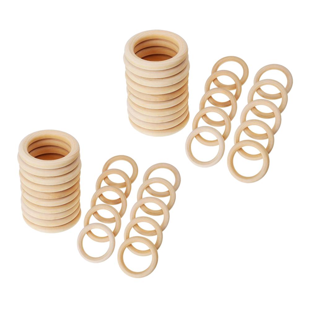 40 Pieces Unpainted Wooden Round Loop Rings DIY Making Findings 55&45mm
