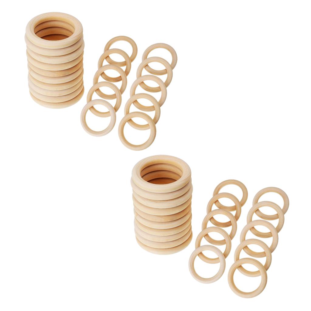 40 Pieces Unpainted Wooden Round Loop Rings DIY Making Findings 55&45mm