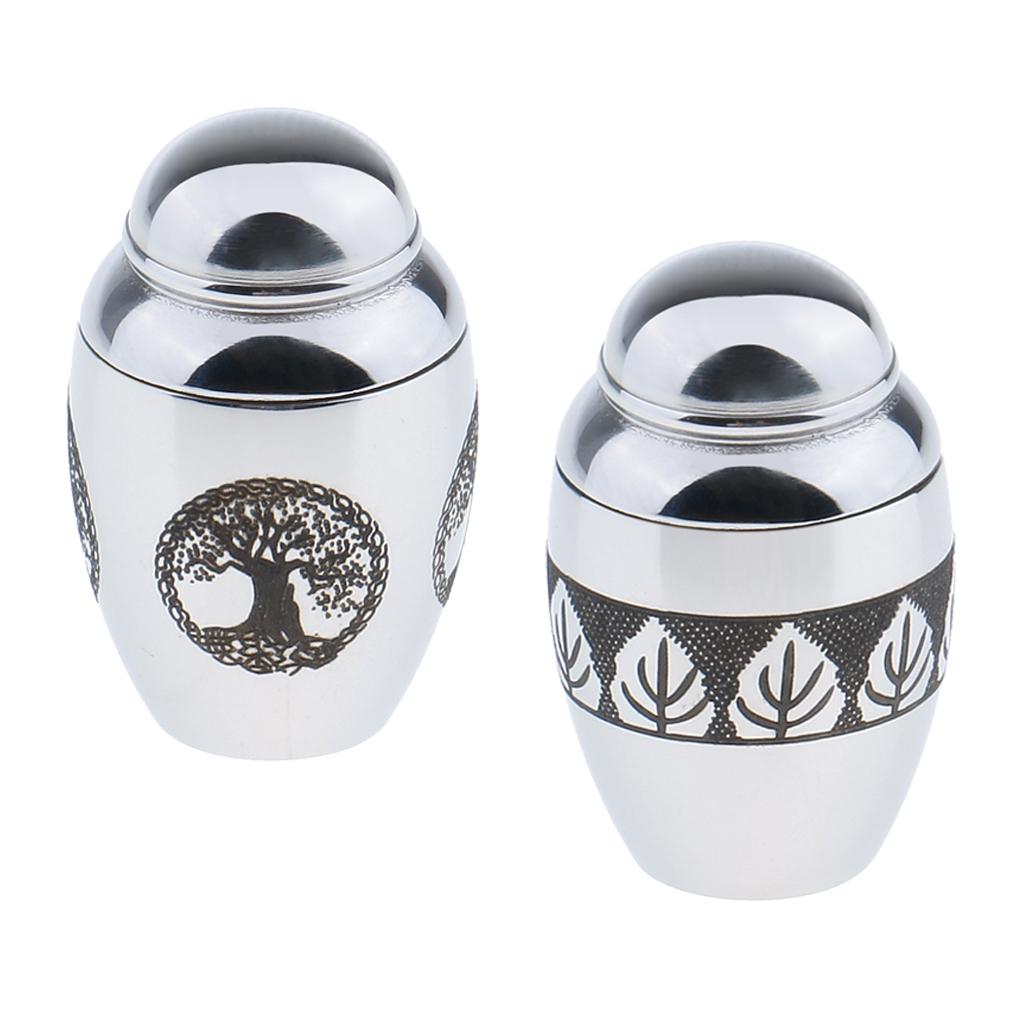 2 Piece Stainless Steel Cremation Keepsake Urn Container Jar Tree Of Life