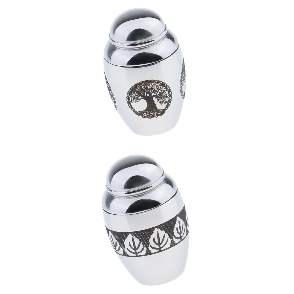 2 Piece Stainless Steel Cremation Keepsake Urn Container Jar Tree Of Life