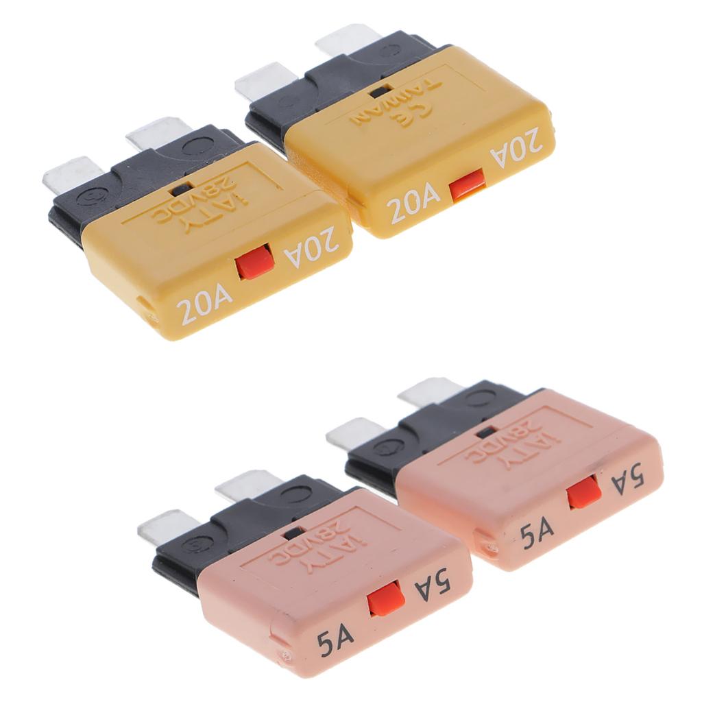 4Pcs 28V 20A+5A Auto Car Truck Boat Mini Blade Fuses Manual Circuit Breaker
