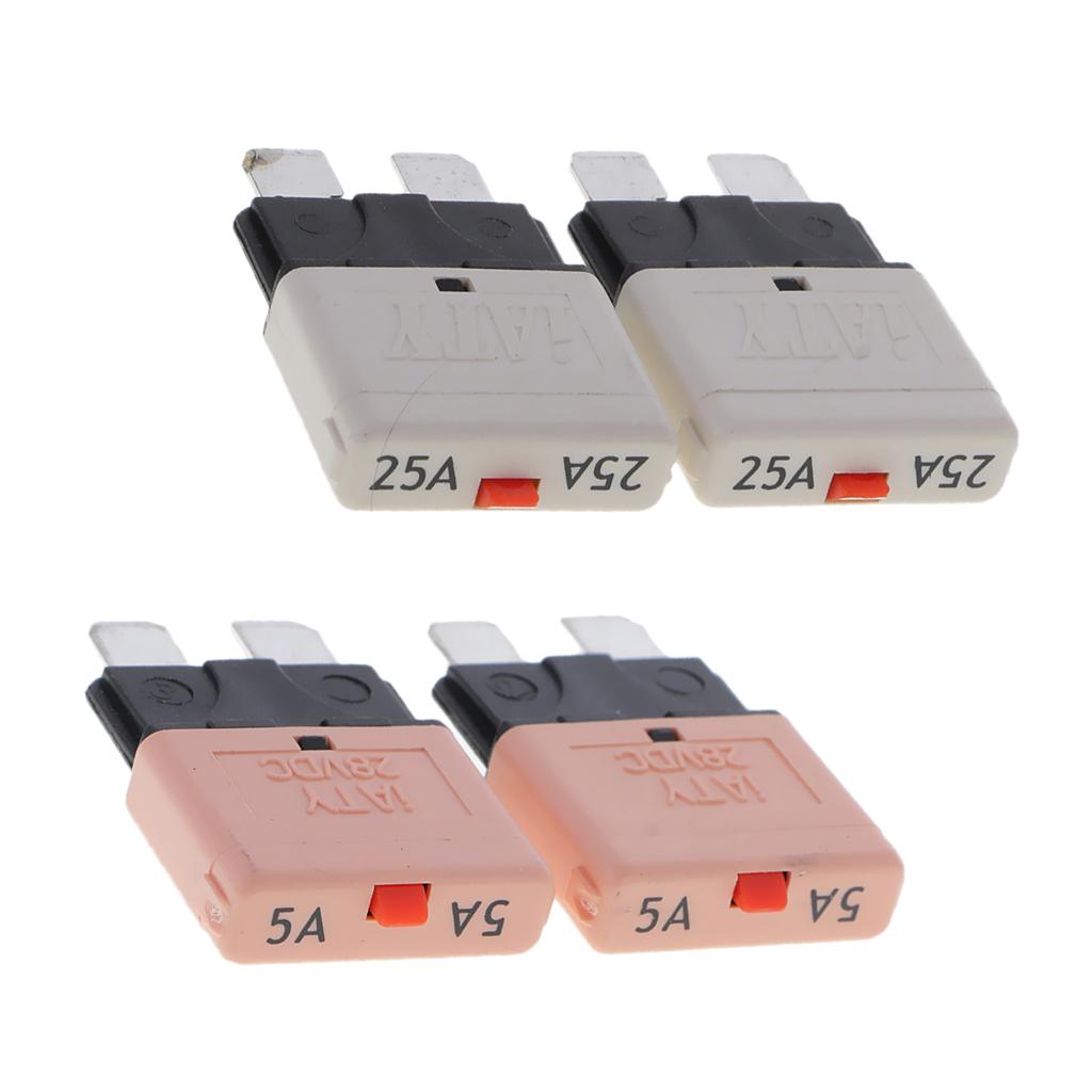 4Pcs 28V 25A+5A Auto Car Truck Boat Mini Blade Fuses Manual Circuit Breaker