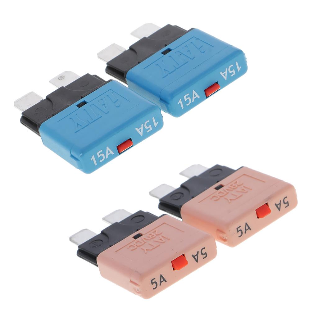 4Pcs 28V 15A+5A Auto Car Truck Boat Mini Blade Fuses Manual Circuit Breaker