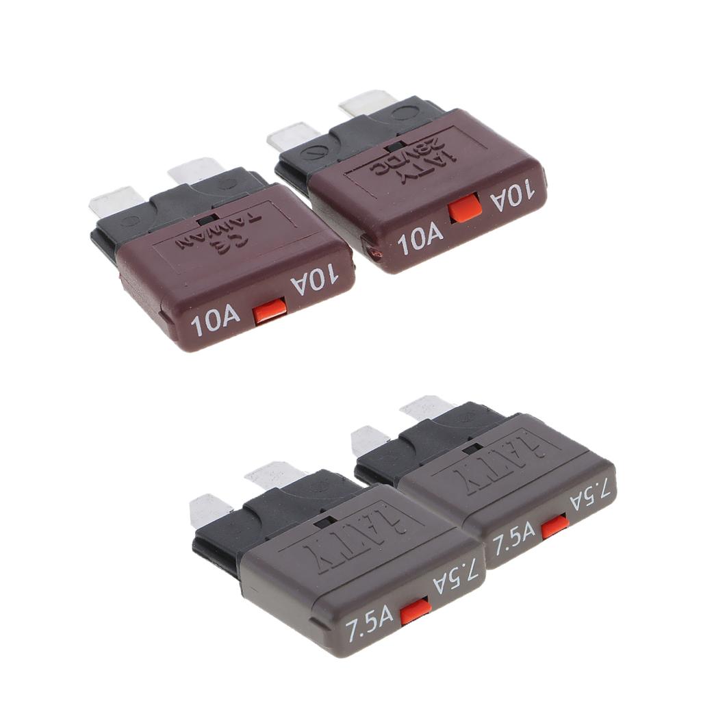 4Pcs 28V 7.5A+10A Car Truck Boat Mini Blade Fuses Manual Circuit Breaker