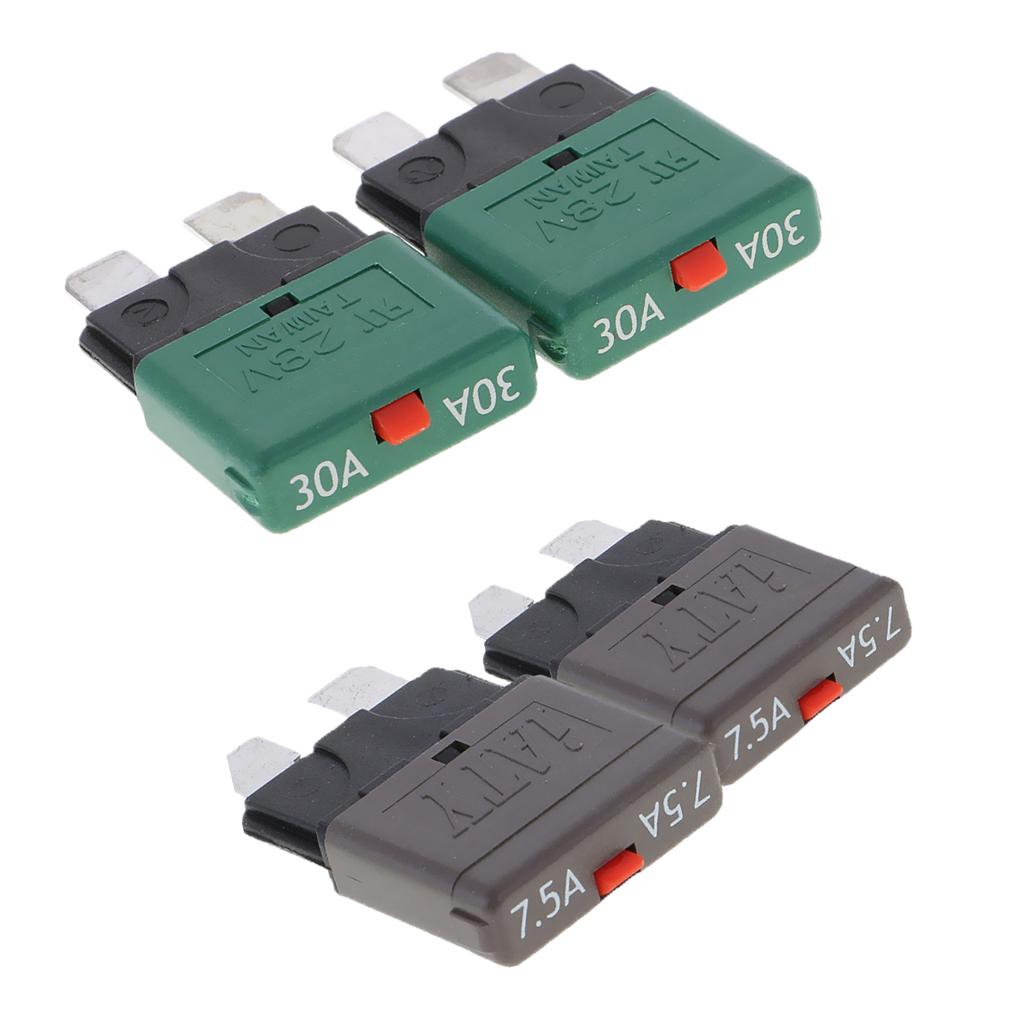 4Pcs 28V 7.5A+30A Car Truck Boat Mini Blade Fuses Manual Circuit Breaker