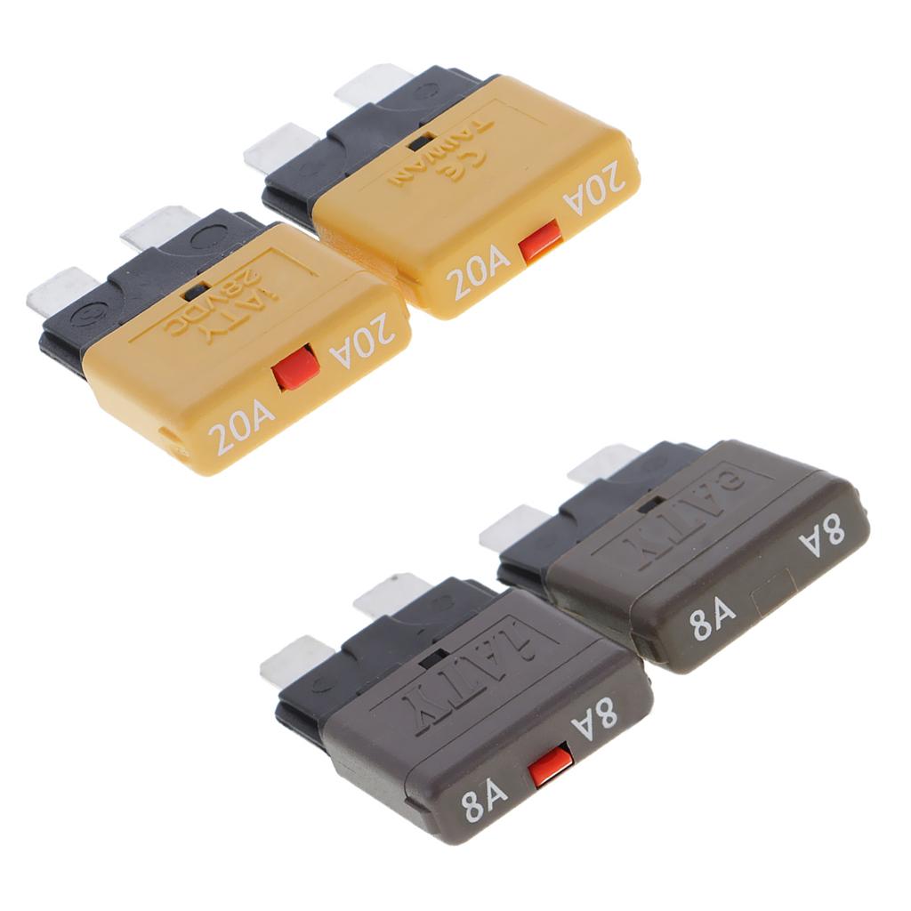 4 Pieces 28V 8A+20A Car Truck Boat Mini Blade Fuses Manual Circuit Breaker